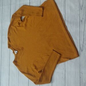 J. JILL WOOL AND SILK BLEND DROP SHOULDER SWEATER MUSTARD GOLD